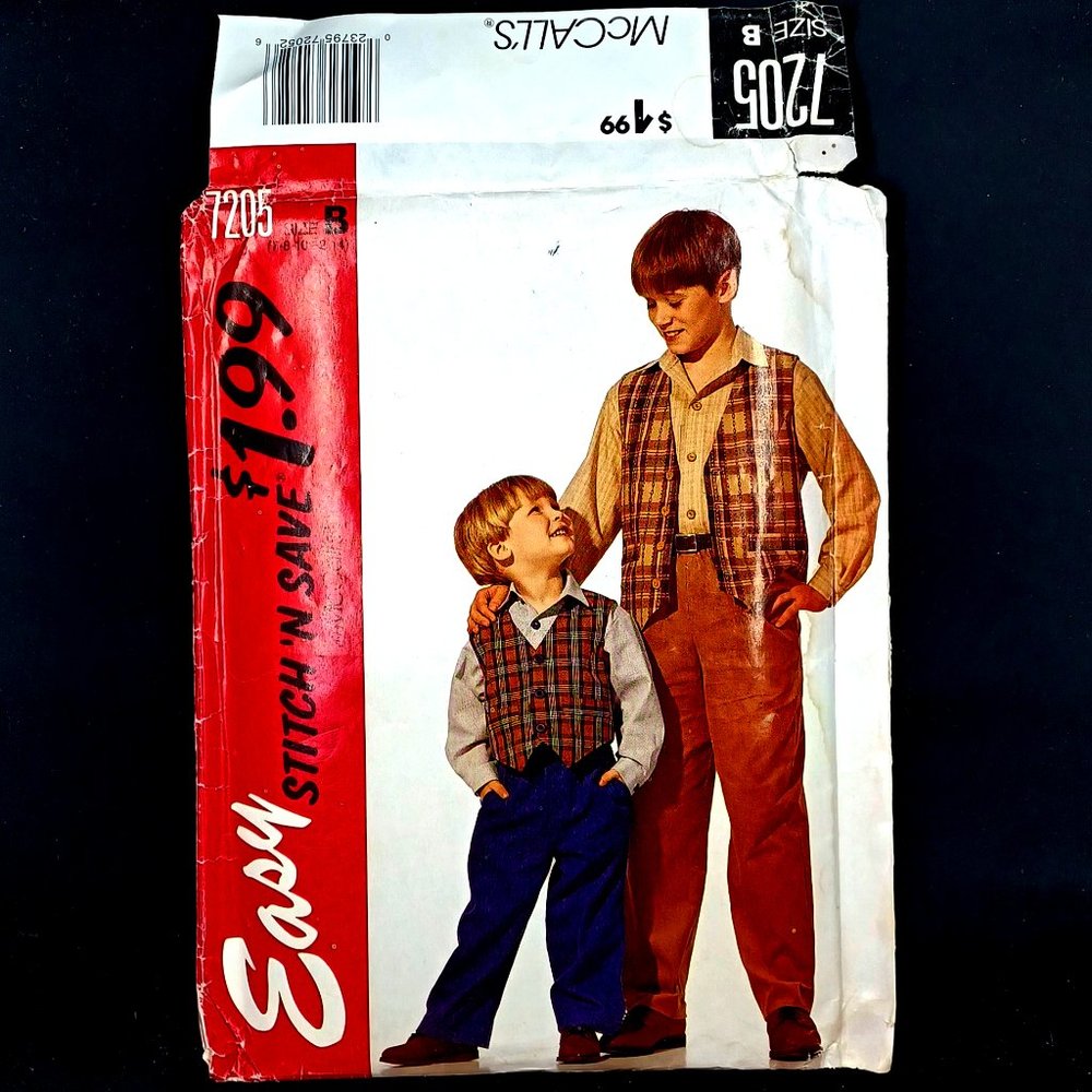 Vtg McCalls 7205 Boys Lined Vest Shirt Pants Sizes 7 8 10 12 14 Uncut Child 1994